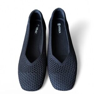 VIVAIA Square Toe Ballet Flats “Margot 2.0” Black Knit Eco-Friendly Comfy Sz 8.5